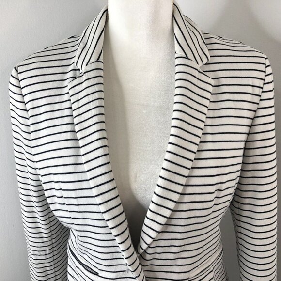 Apt 9 Womens Blazer Jacket Size S Knit White Black Stripe Lined Coastal Preppy - Picture 1 of 10